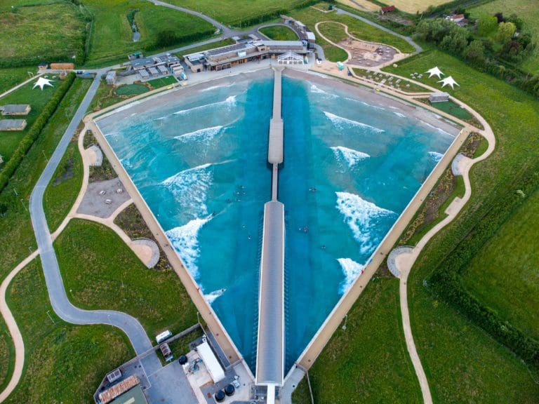 Good Energy's 'Power Partners' matches businesses with renewable energy sources to illustrate how green energy entirely offsets their power usage. First up, The Wave surfing lake, paired with Wales's Cwm Cadian Hydro project.