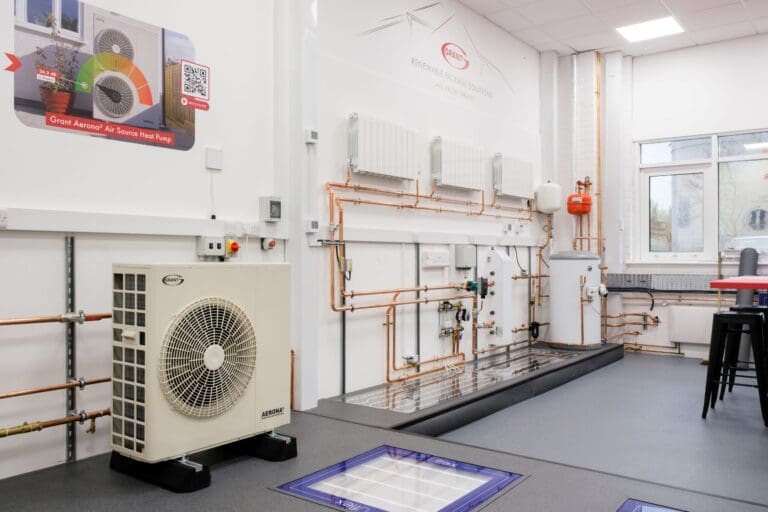 Grant training academy building with heat pump and other equipment