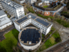 Drone image of Warwicj University's solar panels.