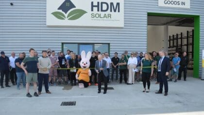Councillor Cordery officially opening HDM Solar’s Bournemouth Branch on the Ferndown Industrial Estate
