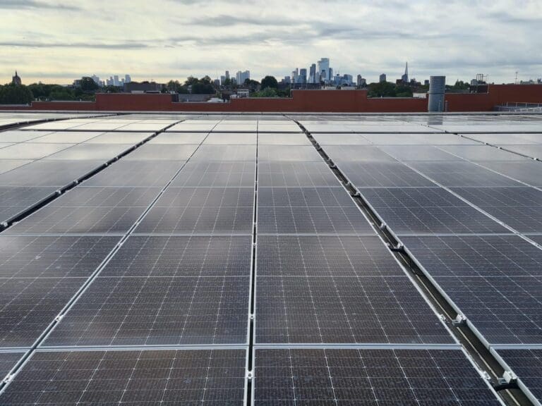 Solar panels installation at waste recycling centre.