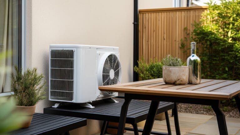 Heat pump outside house