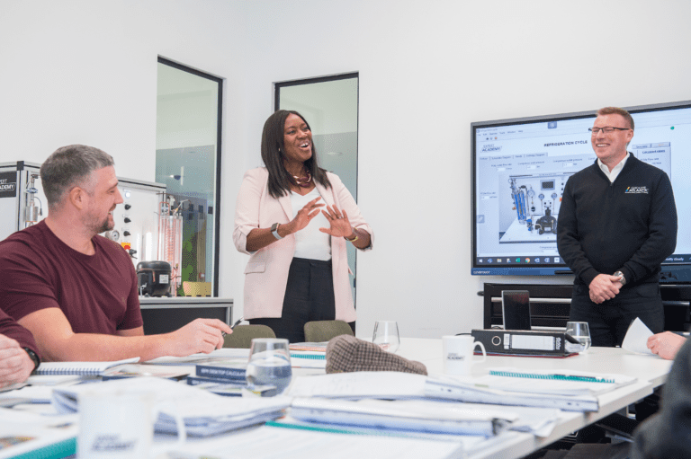 Three people in an office