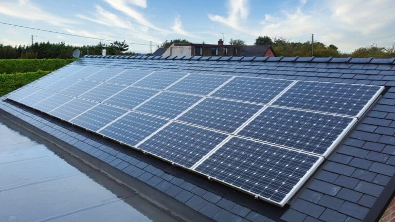 Picture of some solar panels on a ground mounted array.