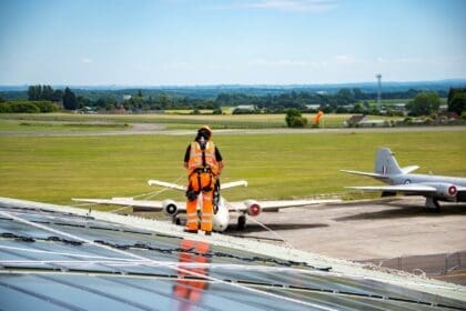 Solar on hangar building at Cotswold Airport